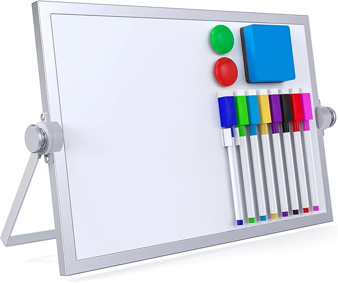 Laokiiy Small Dry Erase White Board, Magnetic Desktop Whiteboard with Stand, Dry Eease Board Mini Easel Double Sided on Ta...