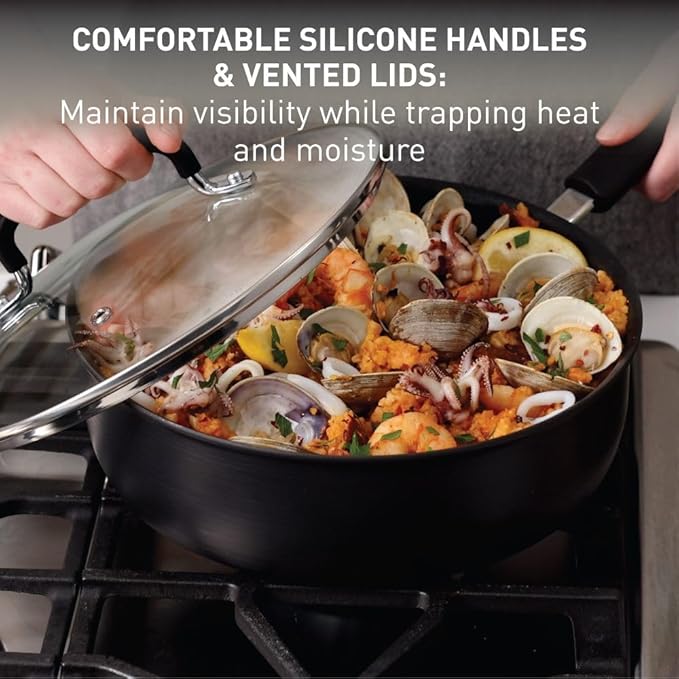 T-Fal Ultimate Hard Anodized Nonstick Fry Pan With Lid 10 Inch, Oven Broiler Safe 400F, Lid Safe 350F, Cookware, Kitchen, Home, Versatile Frying Pan, Skillet, Pots and Pans, Dishwasher Safe, Black