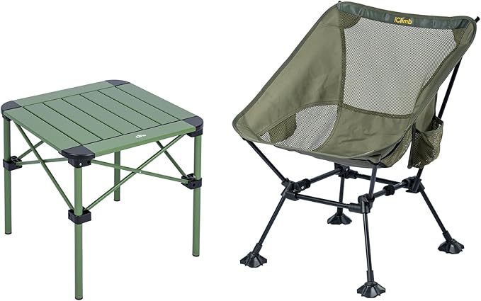 iClimb 1 Lightweight Stable Table and 1 Anti-Sink Large Feet Chair, Ultralight Compact for Adults Outdoor Camping Backpack...
