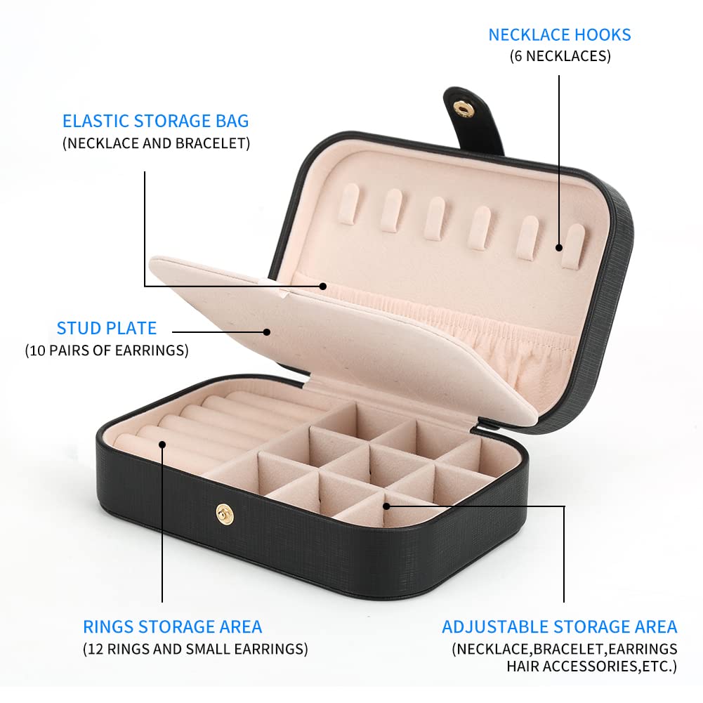 FEISCON Small Jewelry Box Necklace Ring Storage Organizer Mini Jewelry case Double Layer Travel Jewelry Organizer for Women Girl