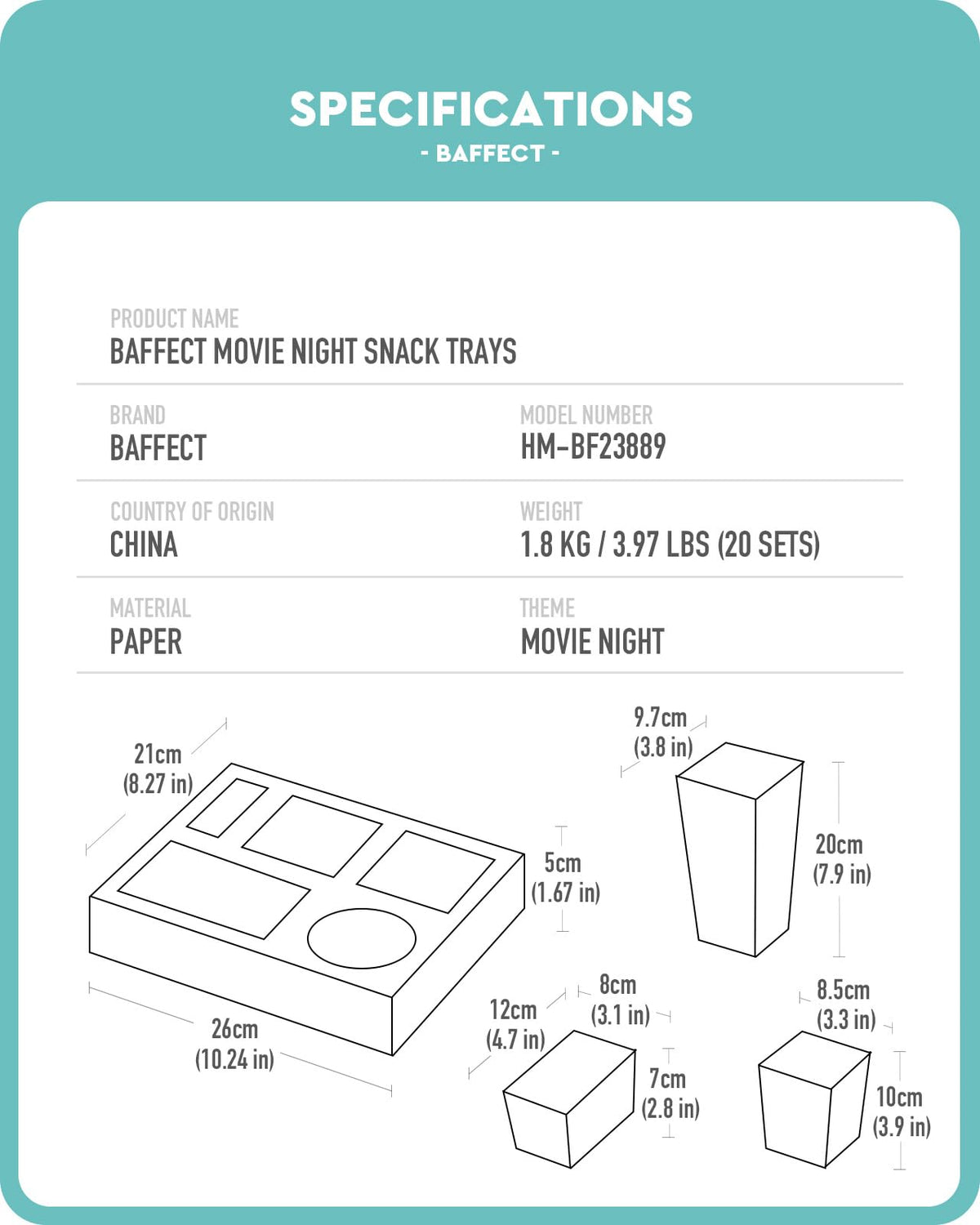 Baffect Movie Night Snack Trays 100pcs Include 20 Movie Night Trays, 20 Popcorn Boxes, 20 Salad Bowls, 20 Nacho Bowls, 20 Movie Party Invitations, Outdoor Movie Night Supplies For Nacho Bar