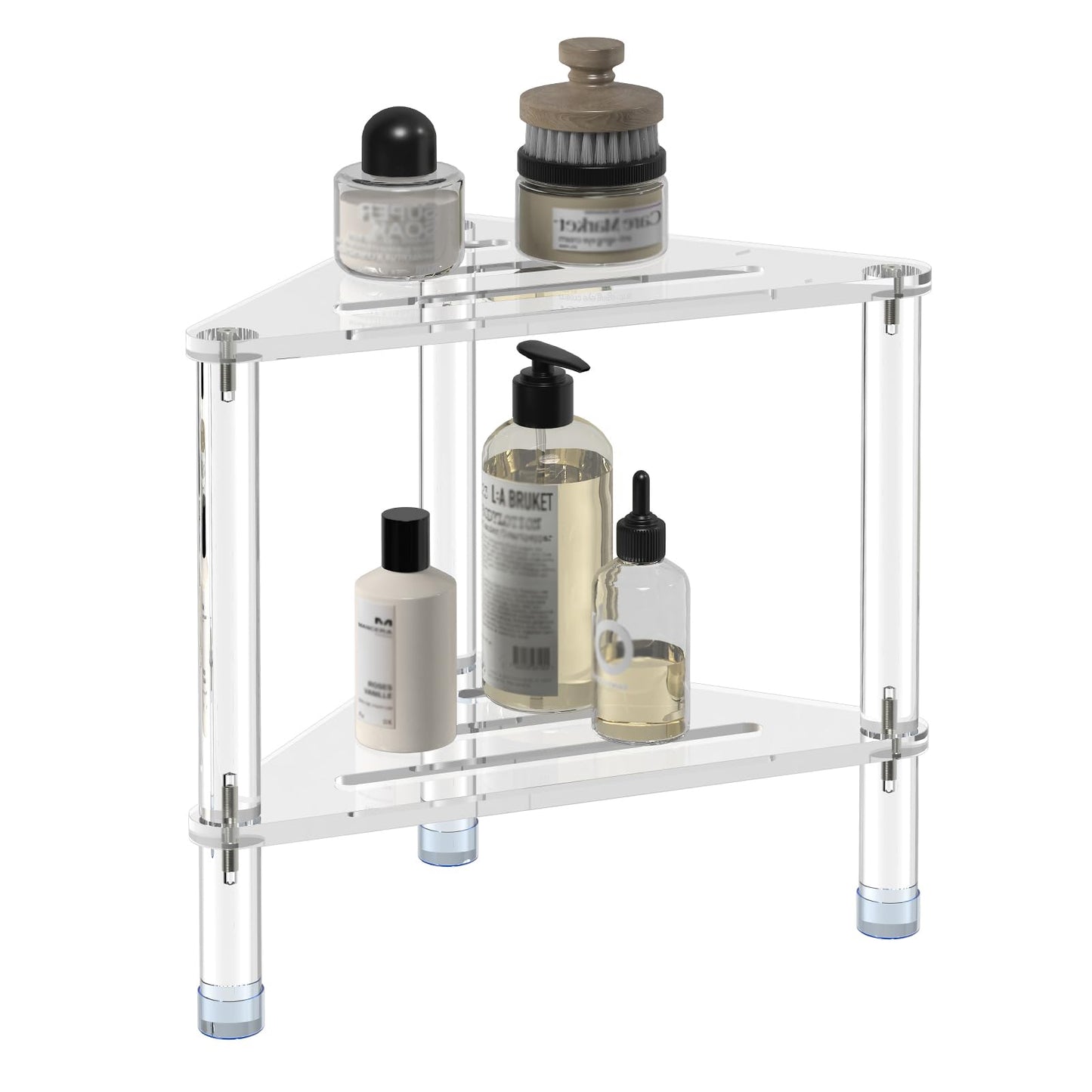 GOIOOIA Acrylic Corner Shower Stool for Shaving Legs 11.42" D X 11.42" W X 14.37" H, Triangle Shower Foot Rest with Storage Shelf, Heavy Duty, for Inside Shower,