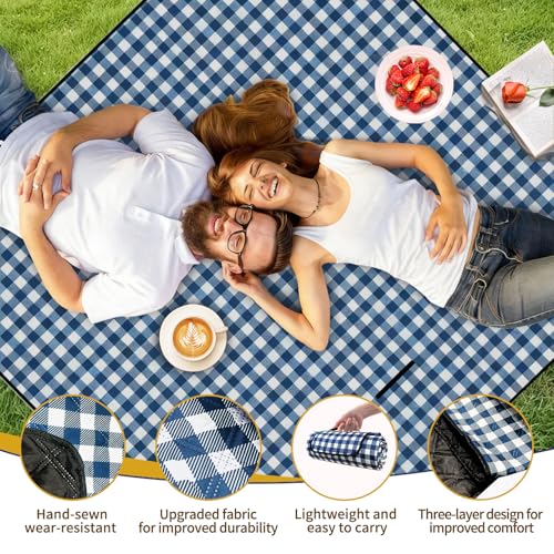WIN&YING Waterproof Picnic Blanket, 3-Layer 80'' x 80'' Extra Large Picnic Blankets, Outdoor Blanket Foldable and Washable...