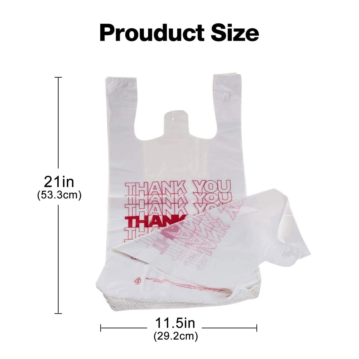 TashiBox 1000 Ct plastic bags/Shopping Bags/Thank You Bags/Reusable and Disposable Grocery Bags - Measures 11.5" X 6.25" X 21", 15mic, 0.6 Mil