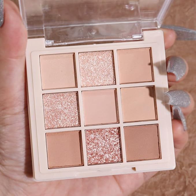AMY'S DIARY Matte Shimmer Eye Shadow Palette Makeup,Eyeshadow Long Lasting Waterproof Cruelty-Free, 9 Blendable Shades in Smooth Matte and Shimmer Finishes with Gorgeous Pearls for Girls (03#)