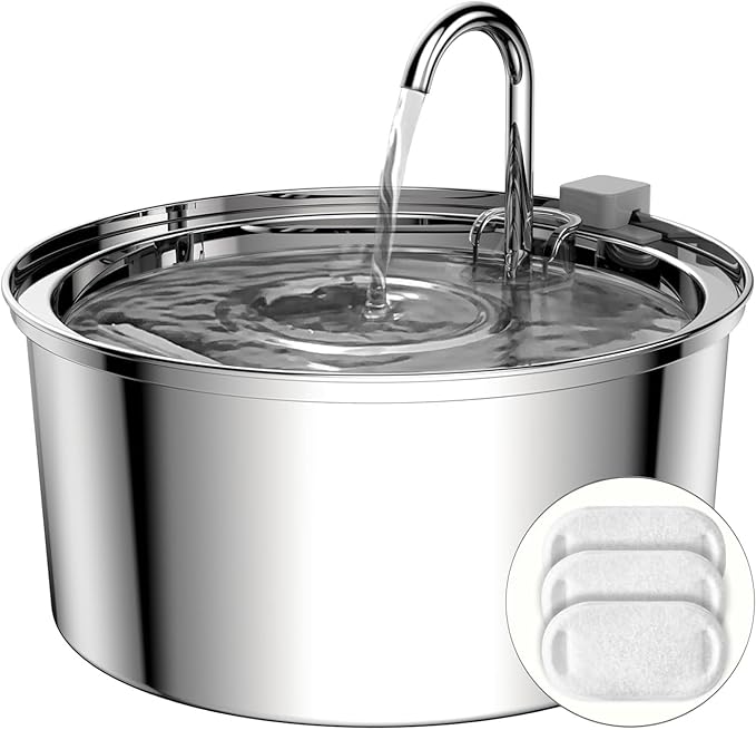 Tomxcute Cat Water Fountain, 3.2L/108oz Automatic Stainless Steel Pet Fountain Dog Water Dispenser, Ultra-Quiet Pump and 3...