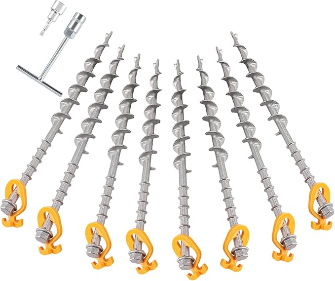 Keltrion 8 PCS Screw in Tent Stakes for Women Men - Ground Anchors for Sand, Canopy, Trampolines, Camping Aluminium Heavy Duty Rust Prevention Pegs Drillable Lightweight Safe - Silvery 14 inch