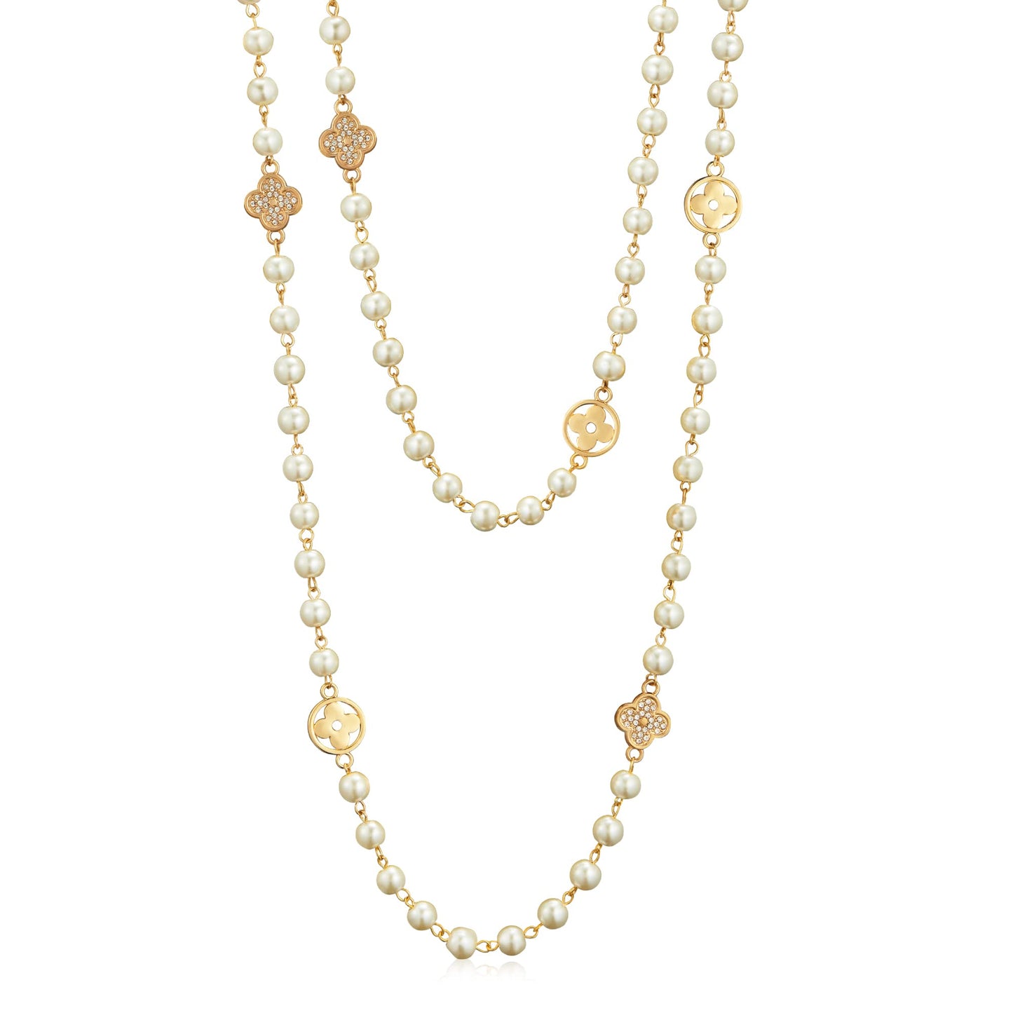 IDOKAWA 8MM Round Simulated Shell Pearl Strand Layered Necklace for Women, Dainty Multiple Strands Long Necklace for Party, Vint
