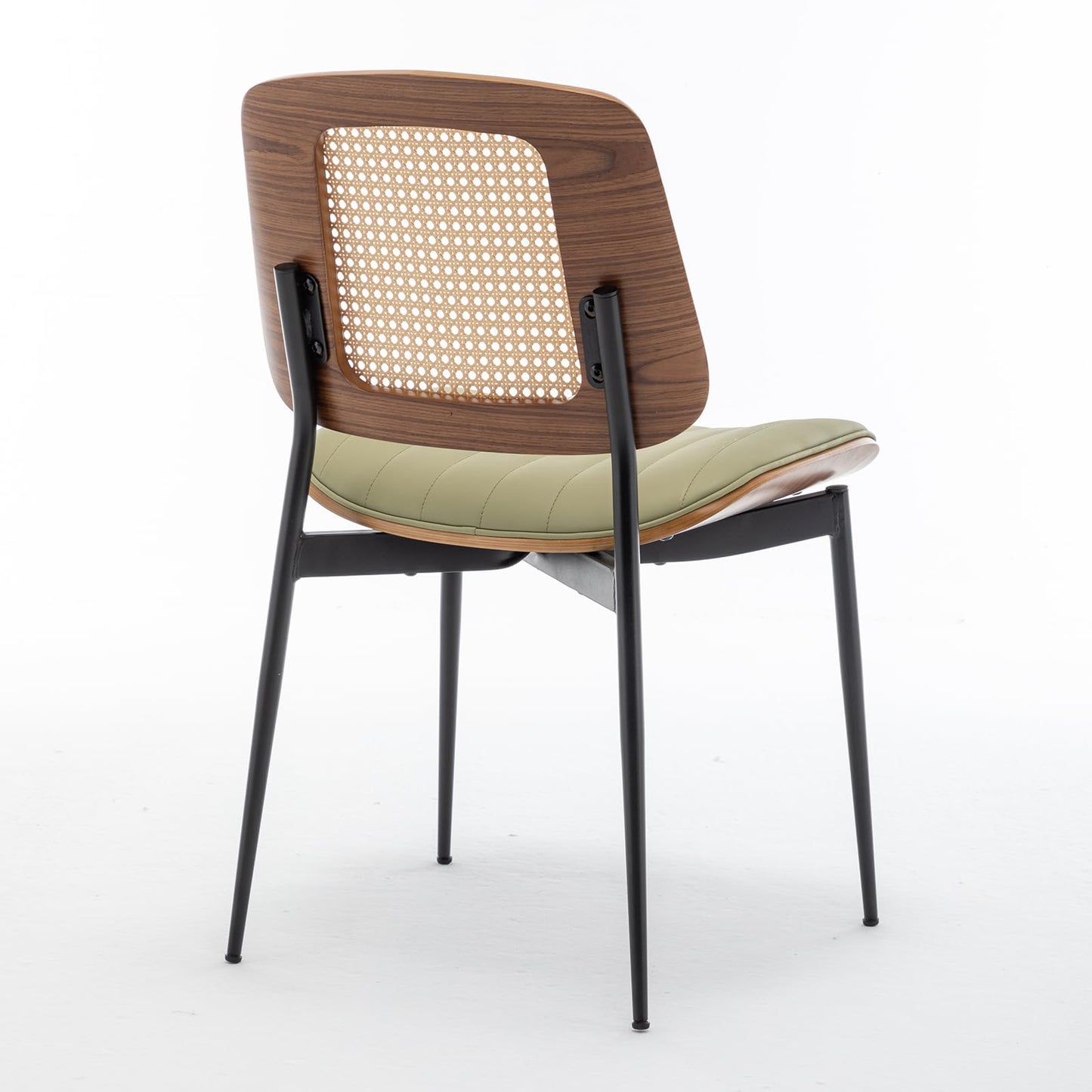 LUNLING Dining Chairs Set of 2 Mid Century Modern Retro Faux Leather Kitchen Chairs with Walnut Bentwood Upholstered Seat Metal Legs Adjustable Foot for Kitchen Dining Room Chairs(LightGreen)