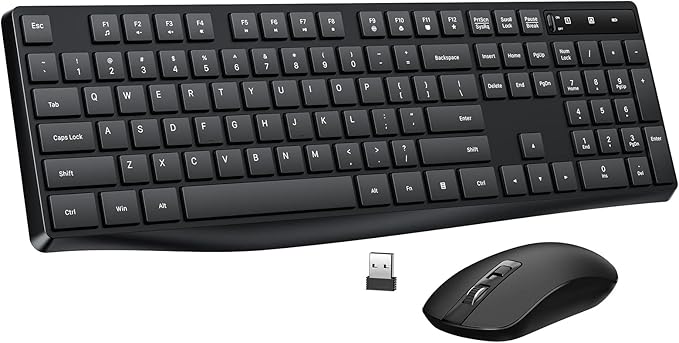 Wireless Keyboard and Mouse Combo, Lovaky 2.4G Full-Sized Ergonomic Keyboard Mouse, 3 DPI Adjustable Cordless USB Keyboard...