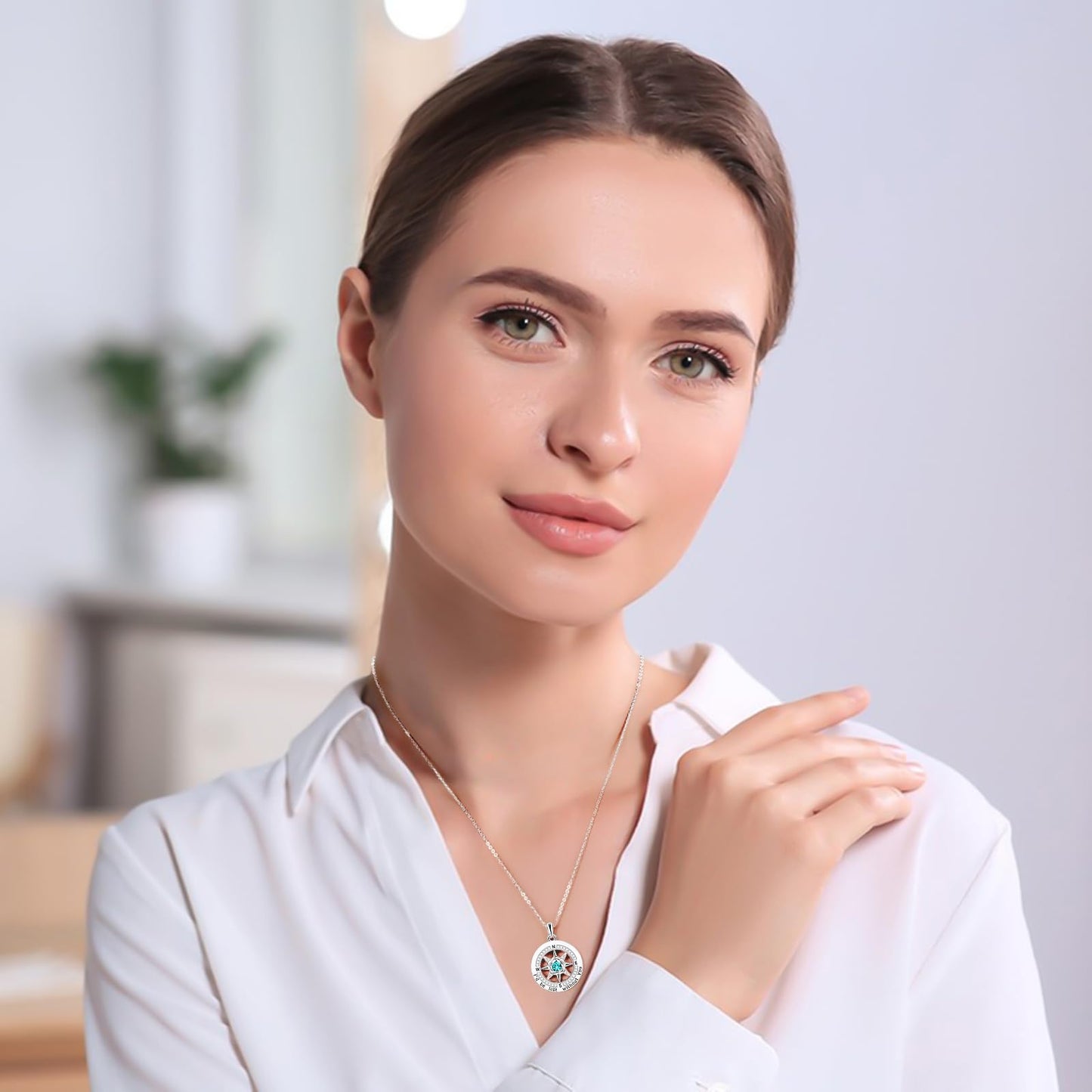 HOH-Tech Compass Necklace for Women 925 Sterling Silver Id be Lost without You Compass Necklace Birthstone Graduation Rose Jewelry Pendant for Mothers Wife Daughter-Dec-Blue Topaz