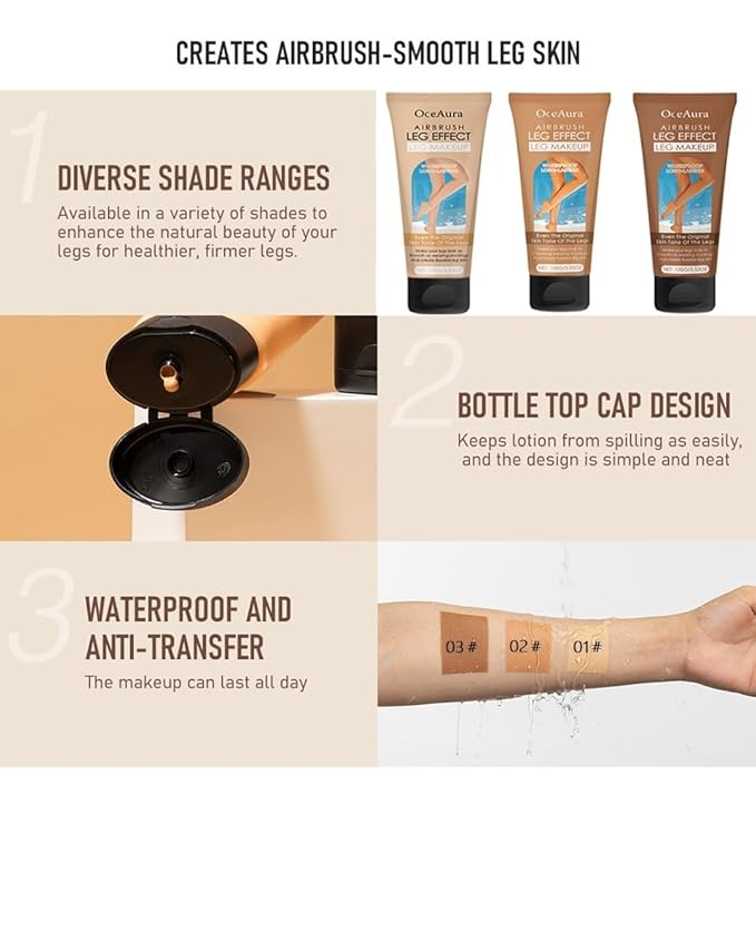 Leg Makeup Waterproof No Transfer,Flawless Looking Leg and Body Scar Cover up Makeup, Easy Application for All Skin Tones. (1# Fairest Glow)