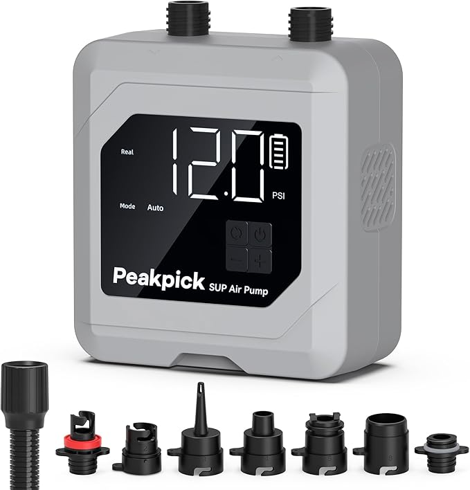 Peakpick 20PSI Electric Paddle Board Pump, Rechargeable Battery-Powered, Intelligent Dual Stage Inflation & Deflation, Aut...