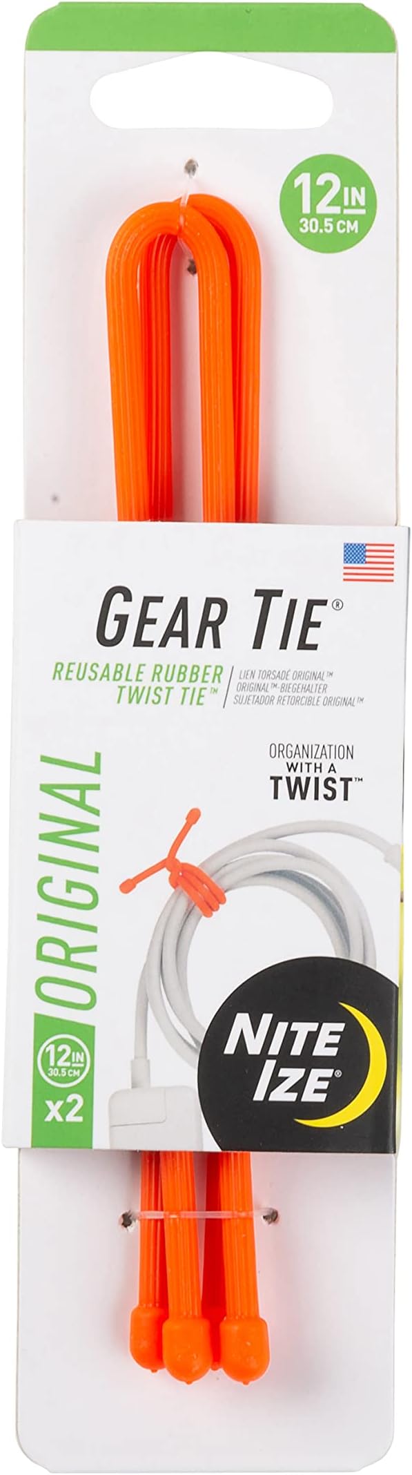 Nite IZE, Inc. GT12-31-2R3 Nite IZE Original Gear, Reusable Rubber, 12 Inch, 2-Pack, Bright Orange, Made in The USA Twist ...