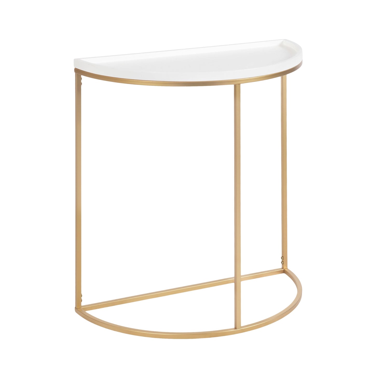 Kate and Laurel Dorrah Modern Round Console Table; 28 x 14 x 30; White and Gold; Glam Half-Circle Entryway Table for Storage; Organization; and Display