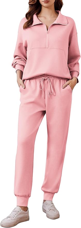 PINSPARK 2 Piece Sets for Women 2025 Fall Travel Outfits Long Sleeve Tracksuit Joggers Sets Half Zip Sweatsuit Matching Set