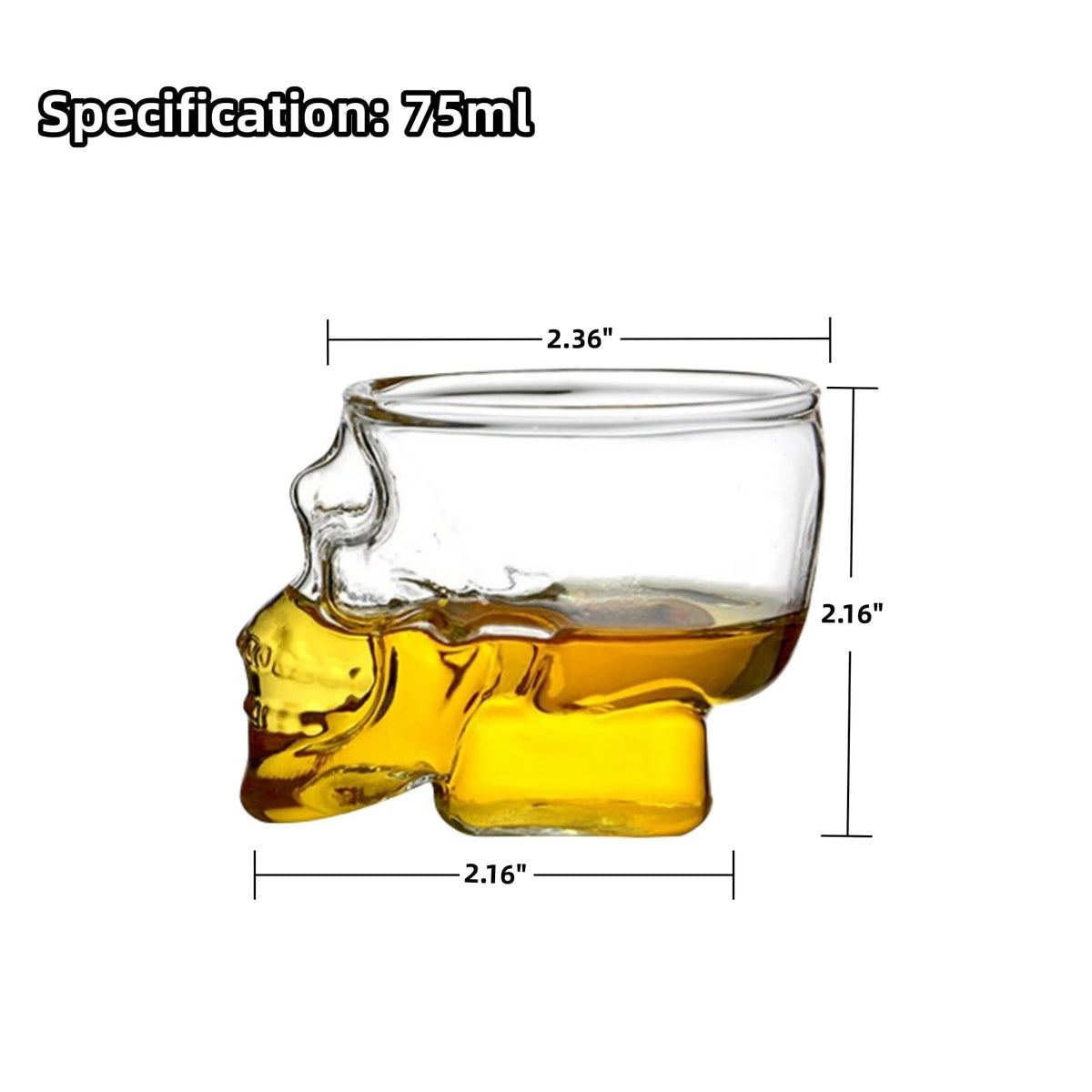 Afiemire Clear Glass Novelty Skull Shot Glass For Whiskey，Halloween Skull Glass Wine Glass ，Decorative Halloween Drinkware，Vodka, And Cocktail Holiday Gifts - 2.6 Oz, Set Of 2