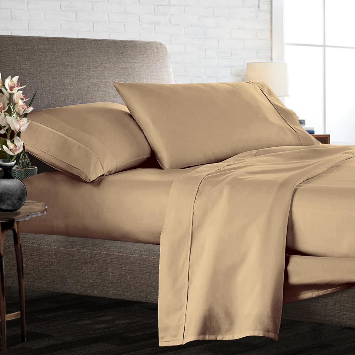 Luxury 4 Piece Egyptian Cotton Sheets California King Size - 800 Thread Count, 100% Cotton Sheets, 15" Deep Pocket Sheet Set, Breathable, Soft and Premium Cotton - Taupe