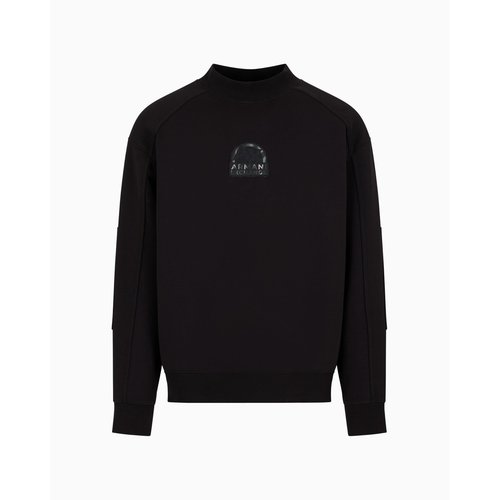 Armani Exchange Men's Bonded Stretch Cotton Poly Semi Circle Logo Sweatshirt, Black, X-Large