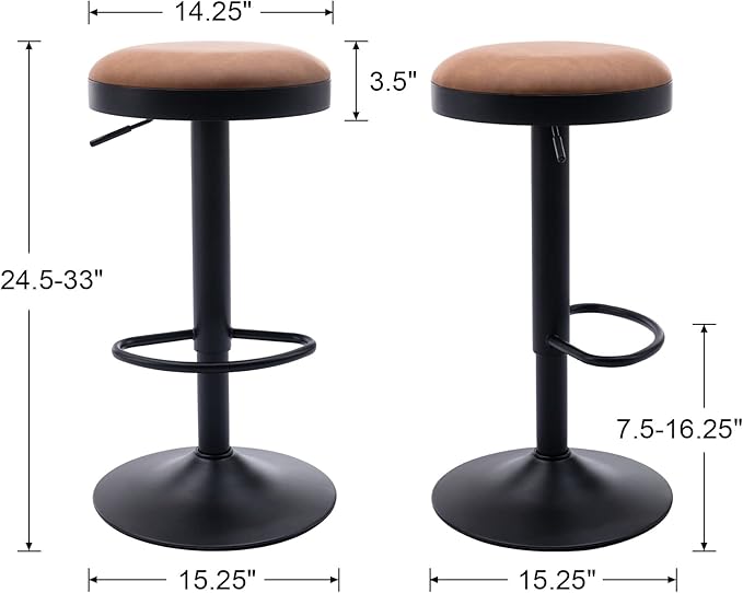 EALSON Modern Swivel Bar Stools Set of 4 Adjustable Counter Height Backless Barstools with Metal Base Leather Upholstered Round Bar Stool Chairs for Kitchen Island/Pub/Breakfast Bar, Brown