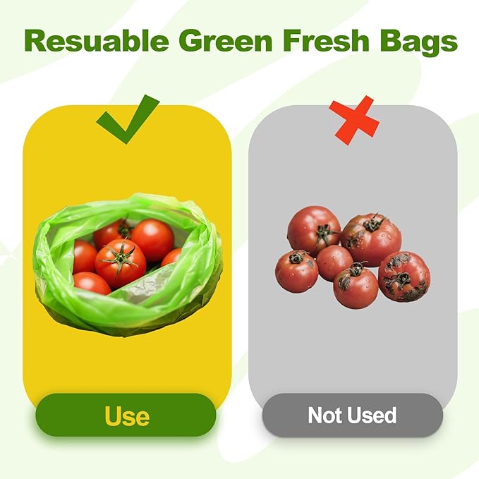 Green Fresh Bags, Keep it Fresh Produce Bags Reusable Green Fresh Bags Keeps Fruits, Vegetables and Cut Flowers, Fresh Longer, BPA-Free (40 Pack)