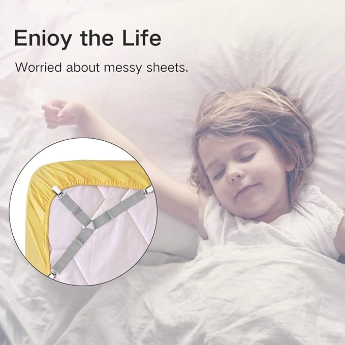 Foloda Bed Sheet Holders, 4 pcs Adjustable Fitted Sheet Straps for Bed Corner, bedsheet Holder Clips Fasteners Suspenders Locker Gripper Scrunchie, Keep Sheet in Place