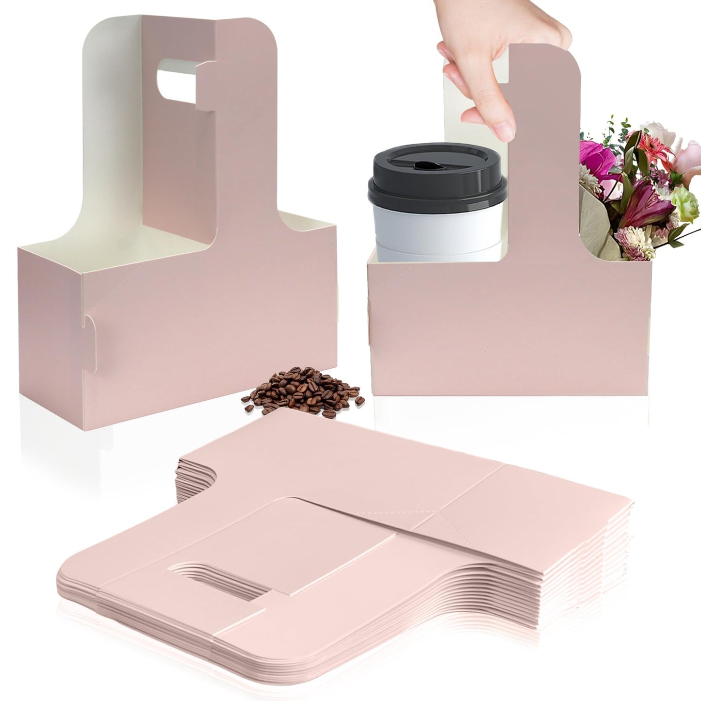 2 Cup Disposable Drink Carrier for Delivery with Handle,15 Count Pink Paperboard Cup Holder,Cup Carriers for Hot or Cold Drinks,Coffee Carrier, Food Delivery,Take Out Cup Carriers (Pink, 15 PCs)