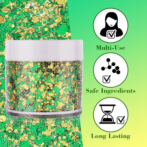 Paminify Green Face Glitter Gel,Mardi Gras Outfit for Women,Gold Hair Glitter Green St Patrick's Day Accessories,Mardi Gra...