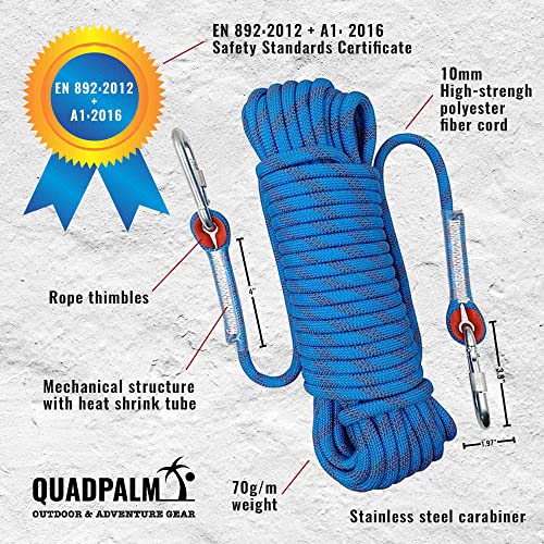 Grappling Hook with 10m Rope – Multifunctional QUADPALM Grapple Hook - 4 Stainless Steel Folding Claws - Heavy Duty - Outd...