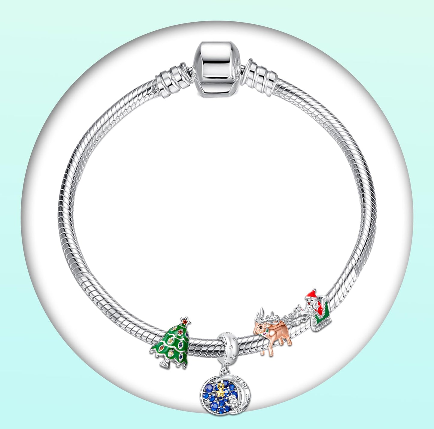 Annmors 925 Sterling Silver Charms fit Bracelets Necklaces Christmas Santa Tree Dangle Beads with 5A Cubic Zirconia Christmas Va