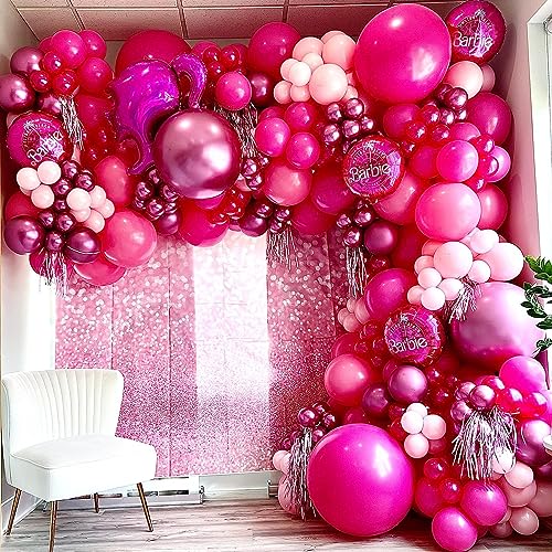 COKAOBE Pink Balloons Garlands Arch Kit, 124pcs Hot Pink Pastel Pink Metallic Magenta Latex Balloons for Wedding Engagemen...