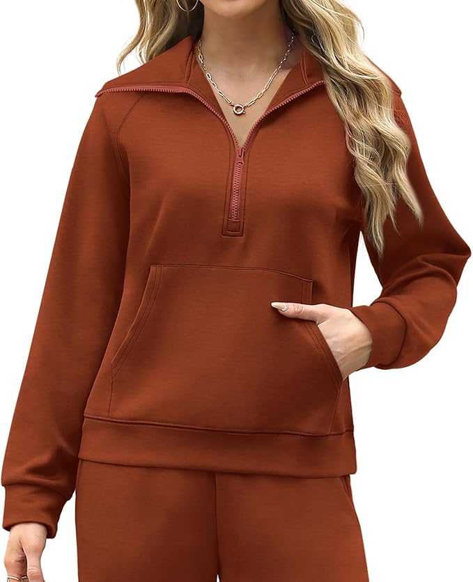 XIEERDUO Lounge Sets For Women 2025 Half Zip Sweatshirt And Wide Leg Sweatpant 2 Piece Outfits Sweatsuit Tracksuit