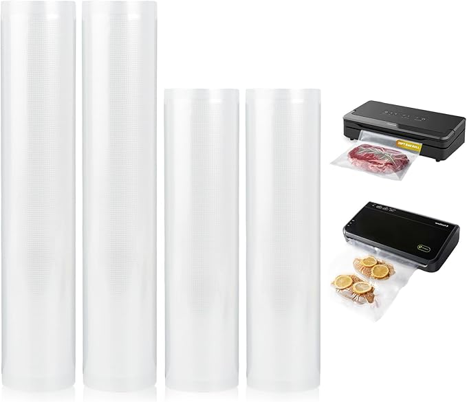 4 Rolls Vacuum Sealer Bags Compatible with Anova & FoodSaver Vacuum Sealer, 11" x 16.4' and 8.3" x 16.4' BPA-Free Heavy-Duty Rolls for Meal Prep, Sous Vide, Freezer Storage, and Food Preservation