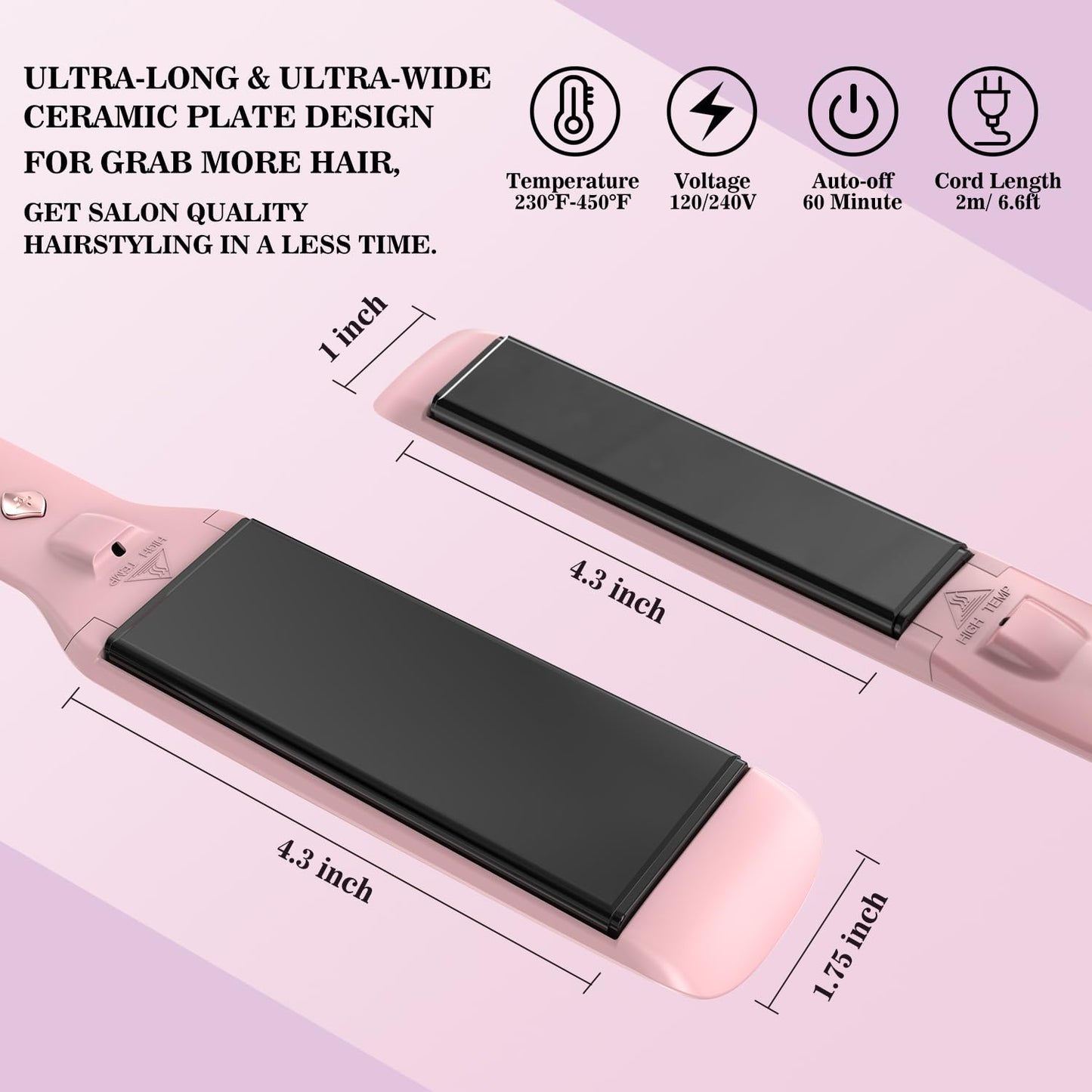 FOCALA Wide Hair Straightener Flat Iron 1.75 Inch - Professional Ceramic Flat Iron Fast Styling - Dual Voltage Hair Straightenin