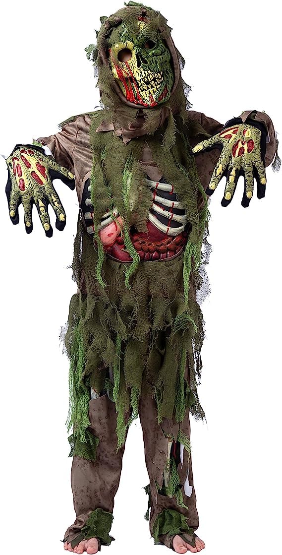 Spooktacular Creations Halloween Swamp Deluxe Skeleton Living Dead Zombie Costume for Halloween Kids Monster Role-Playing-S(5-7yr)