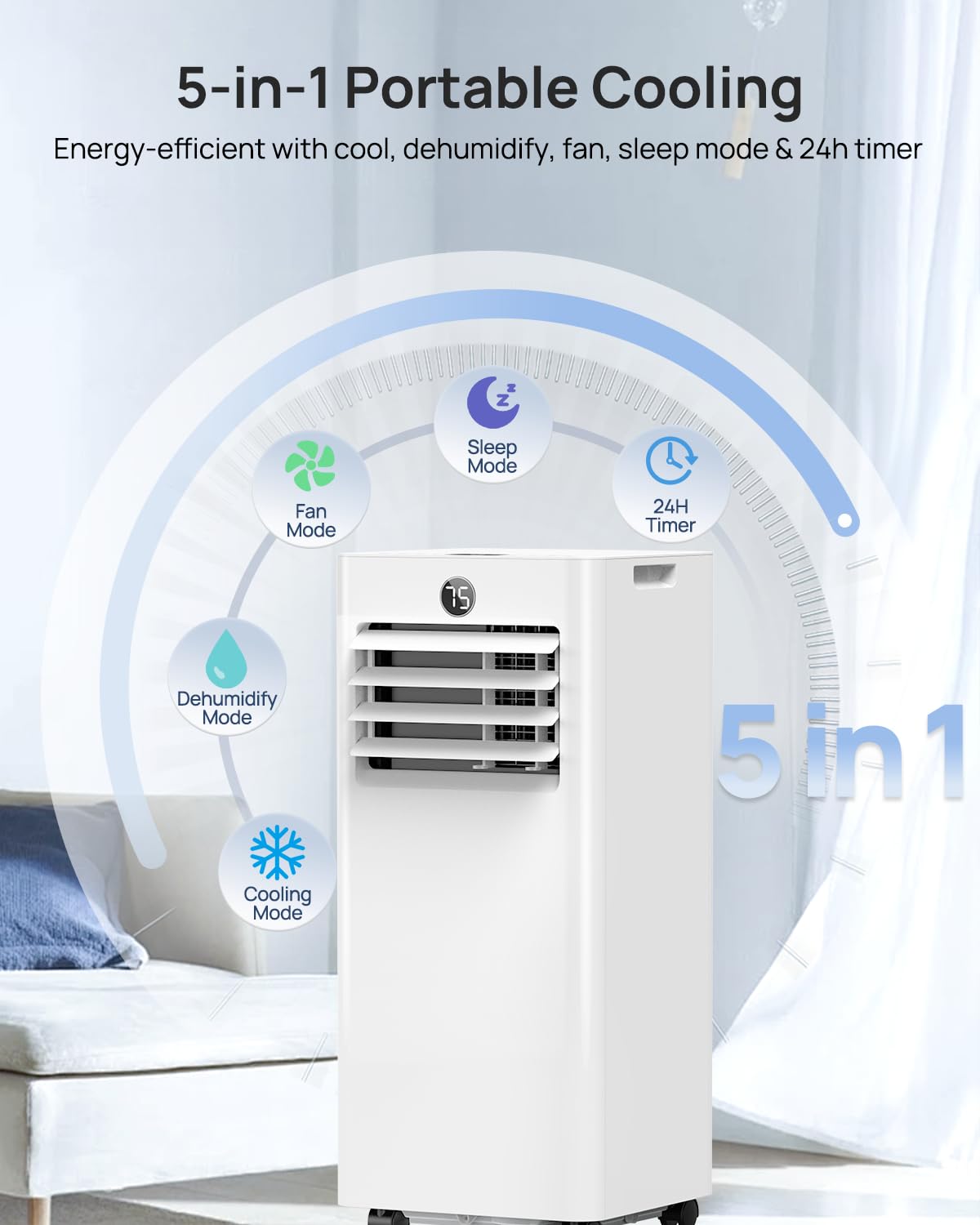 Portable Air Conditioners 16,000 Btu 5-in-1 Smart WiFi AC Unit with APP for Large Rooms up to 750 Sq.Ft, Fast Cooling, Dehumidifier, Fan, Quiet 36dB Sleep Mode 24H, Window Kits for Bedroom Home Office