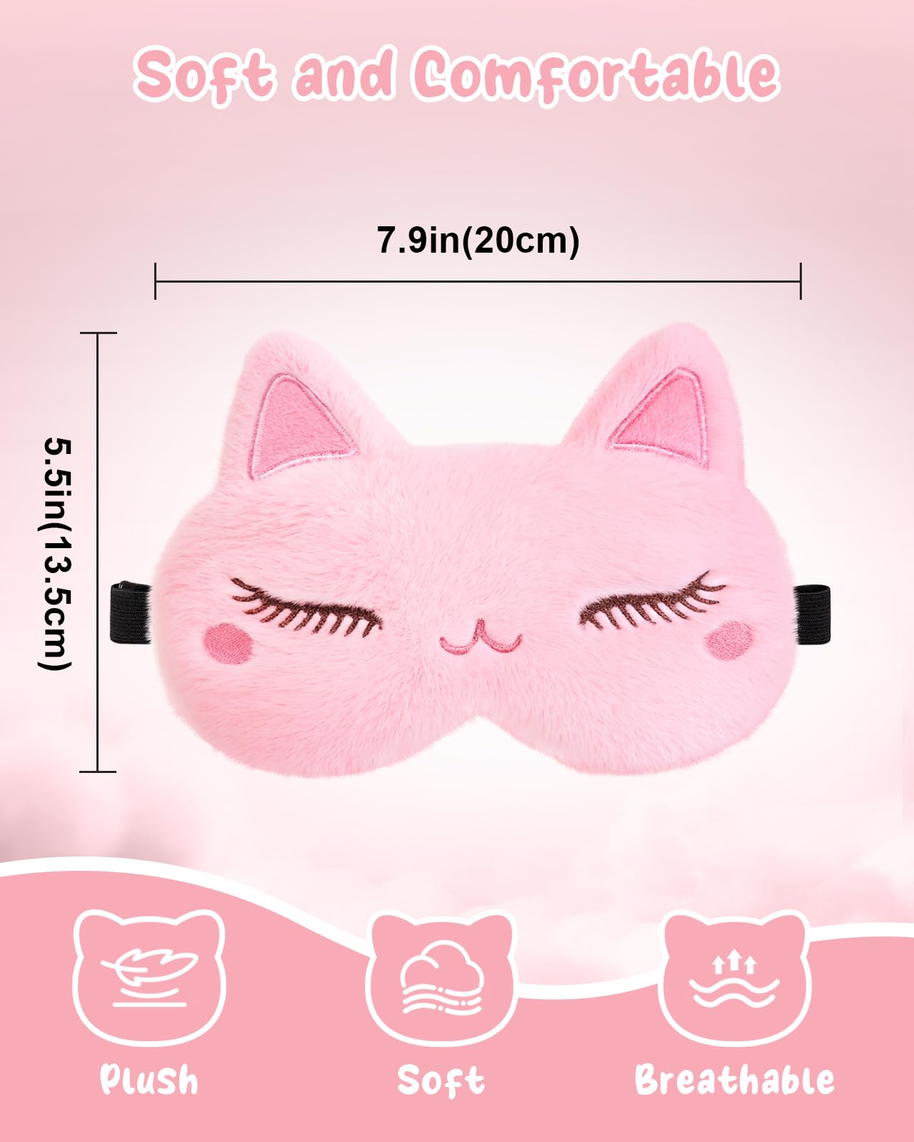 Miss Adola Sleep Mask for Kids - Valentines Gift for Kids Cute Plush Fuffy Sleeping Eye Cover Kawaii Soft Eyeshade Animal Eye Blindfold for Girls Boys Teens with Adjustable Strap, Cat
