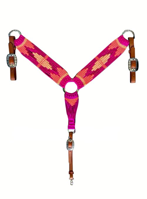 Cheval's International Western Mohair Horse Breast Collar, Handmade Premium Wool & Leather Equestrian Tack, Adjustable, Durable & Comfortable Saddle Breastplate for Horses - Peach/Pink Full