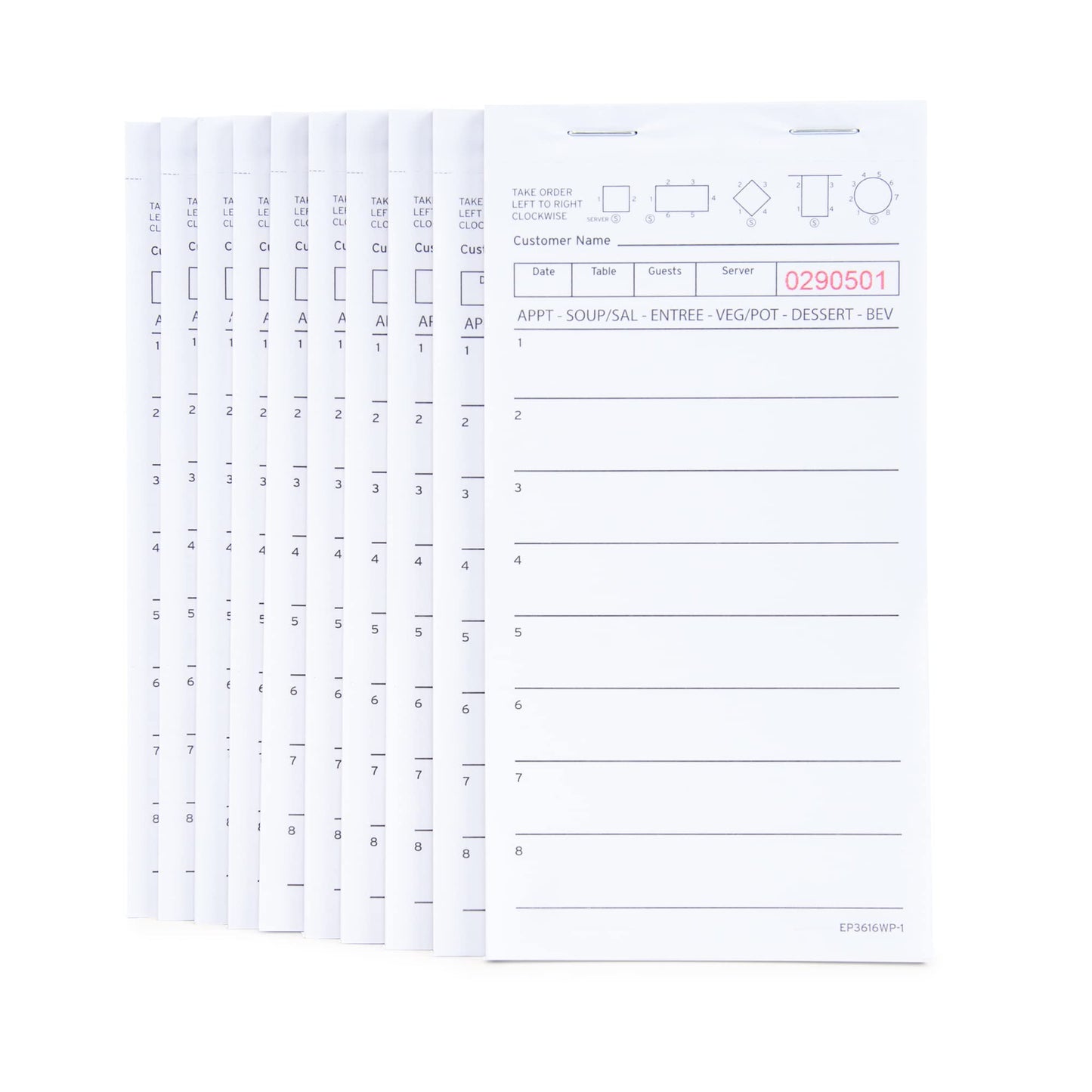 DGBDPACK Guest Check Pads EP-3616WP-1 (10 Pads), Total 500 Sheets White Waitress Notepad, Server Order Pads for Restaurant
