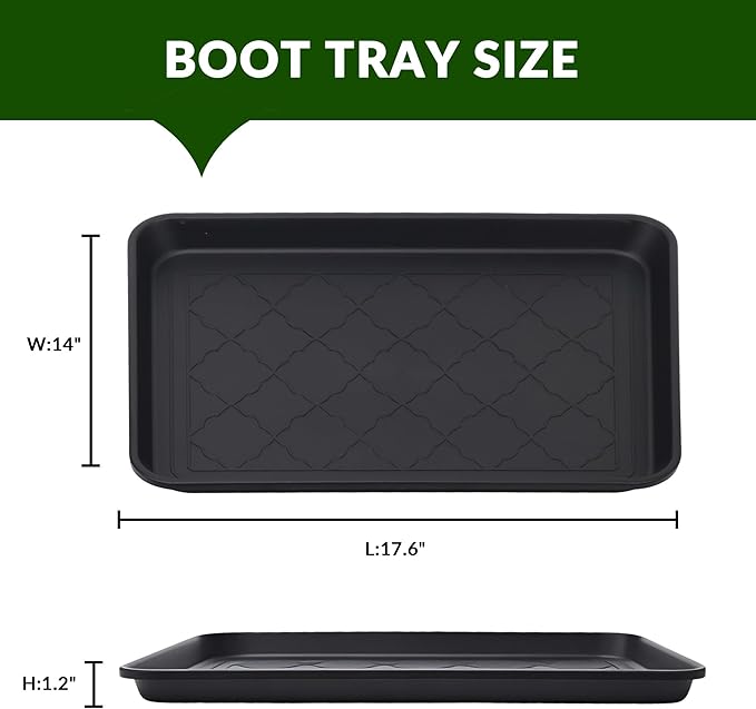 Finorder Multi-Purpose Boot Trays, Set of 2 Black All Weather Heavy Duty Shoe Trays, Pet Feeding Mat, Use for Indoor and Outdoor, 17.6" x 14" x 1.2"
