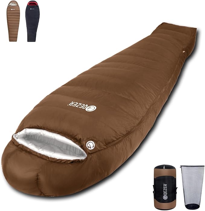 QEZER 0 Degree Sleeping Bag for Adults 650 Fill Power Down Sleeping Bag for Cold Weather -20F / -8F / 0F / 10F Large Light...