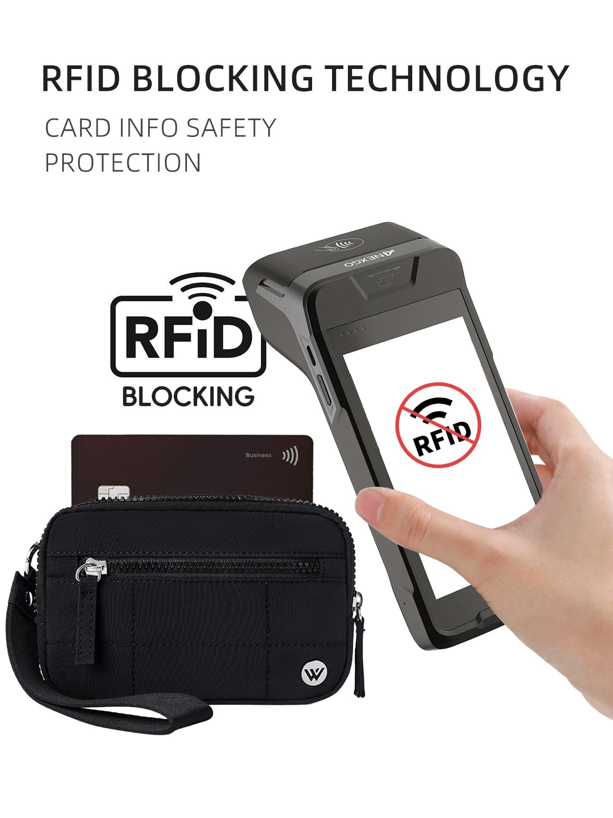 WESTBRONCO Wristlet Wallets for Women Nylon Quilted RFID Wallet with 3 Zipper Purse for Travel Credit Card Holder Phone Organizer(Black)