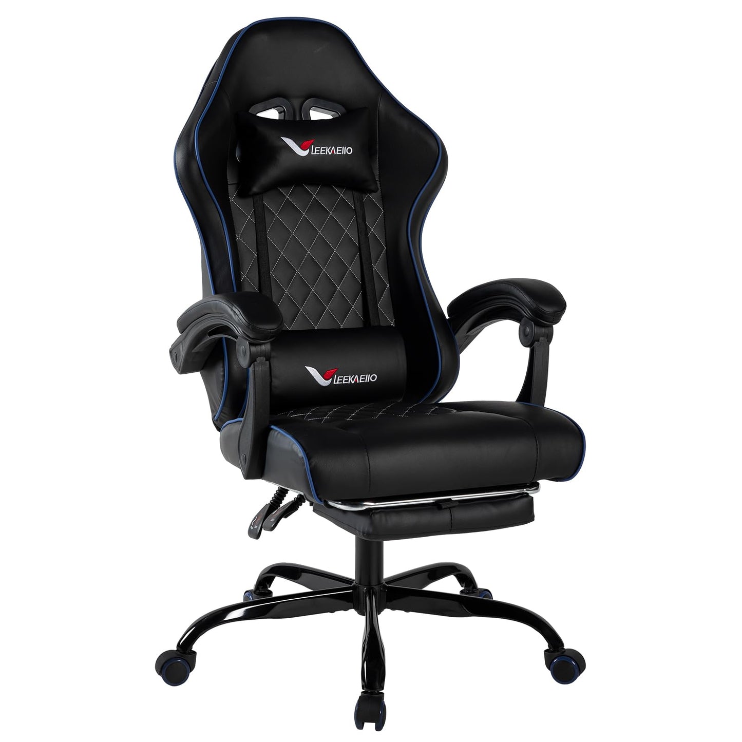 Leekaeiio Gaming Chair for Adults, Computer Chair with Footrest and Pocket Spring Cushion,Comfortable Ergonomic Video Game Chair with Lumbar Support and Headrest for Office Home (Blue)