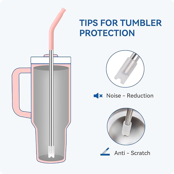 Reusable Metal Straws with Silicone Tip for Stanley 40oz,Stainless Steel Drinking Straws for 40oz Tumbler,3 Straight Tubes & 6 Tips& 1 Cleanr Brush(Bright Lime)