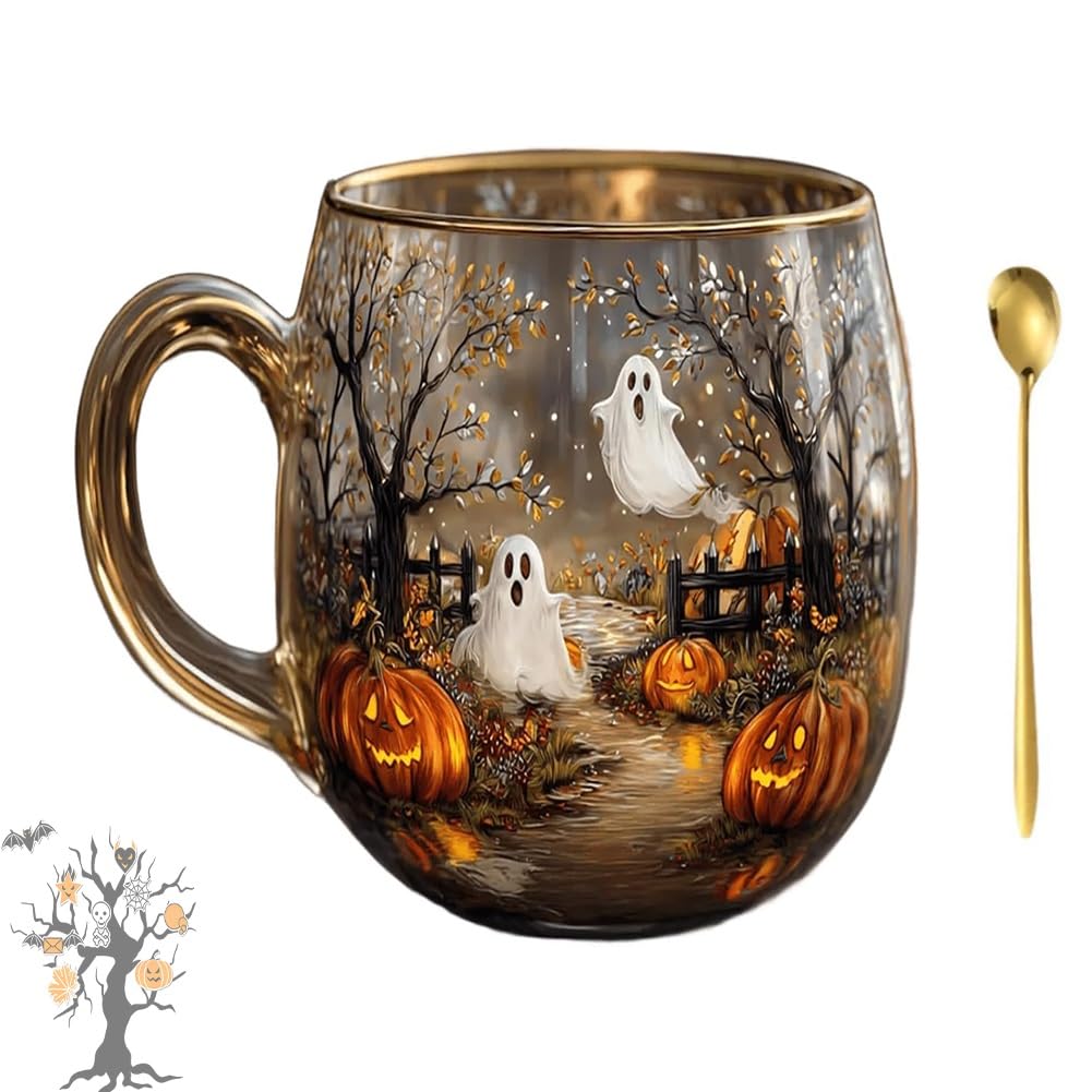 Haunted Path Halloween Mug, Painted Halloween and Pumpkins Ceramic Mug, Spooky Fall Pumpkin Ghost Cup for Halloweens Gifts, Fall Decor, Microwave Safe, A Perfect Choice for Drinks(1PC)