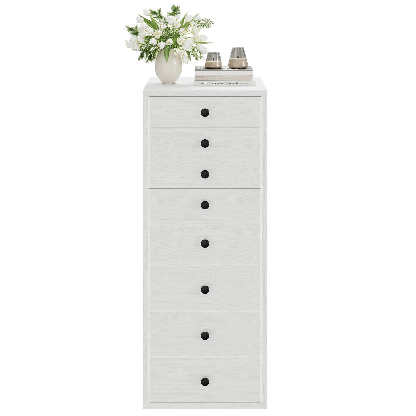 LIKIMIO 8 Drawer Dresser, Small Dressers with Storage Drawers, Chest of Drawers for Bedroom, Tall Narrow Dresser for Organizers, White