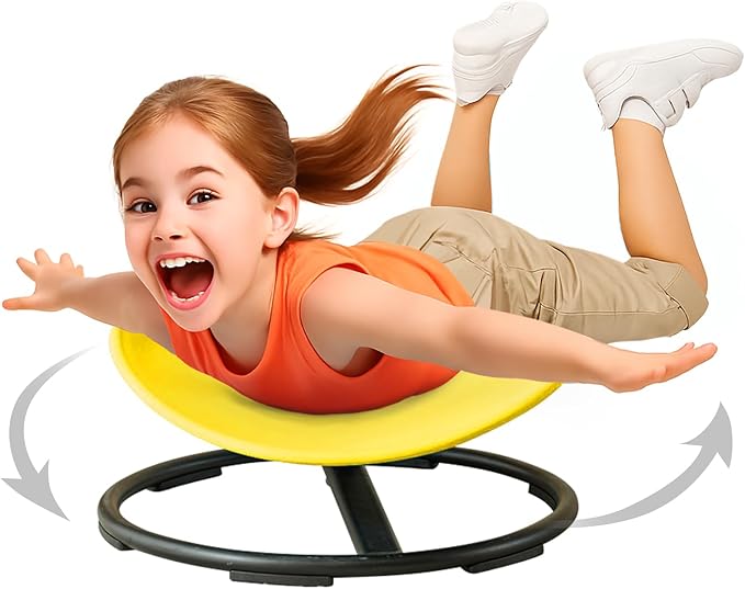 Kids Sensory Spinning Chair for Autism Ages 3+, Sit and Spin Swivel Chair for Kids with ADHD, Chairs for Autistic Children, Sensory Toys for Motion Sickness Relief, Balance Training (Yellow)