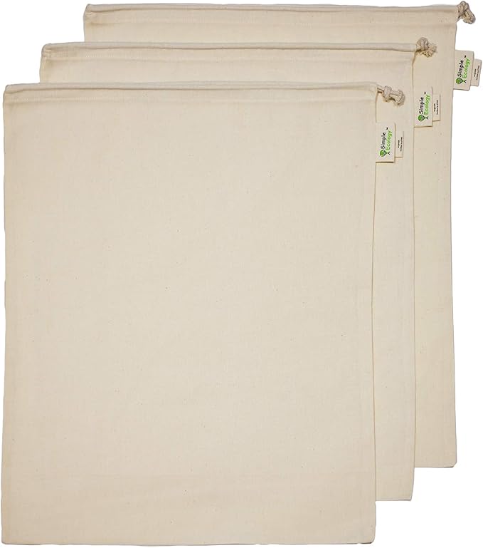Simple Ecology Reusable Grocery Produce Shopping and Storage Bags, Organic Cotton Muslin, XLarge 3 pack