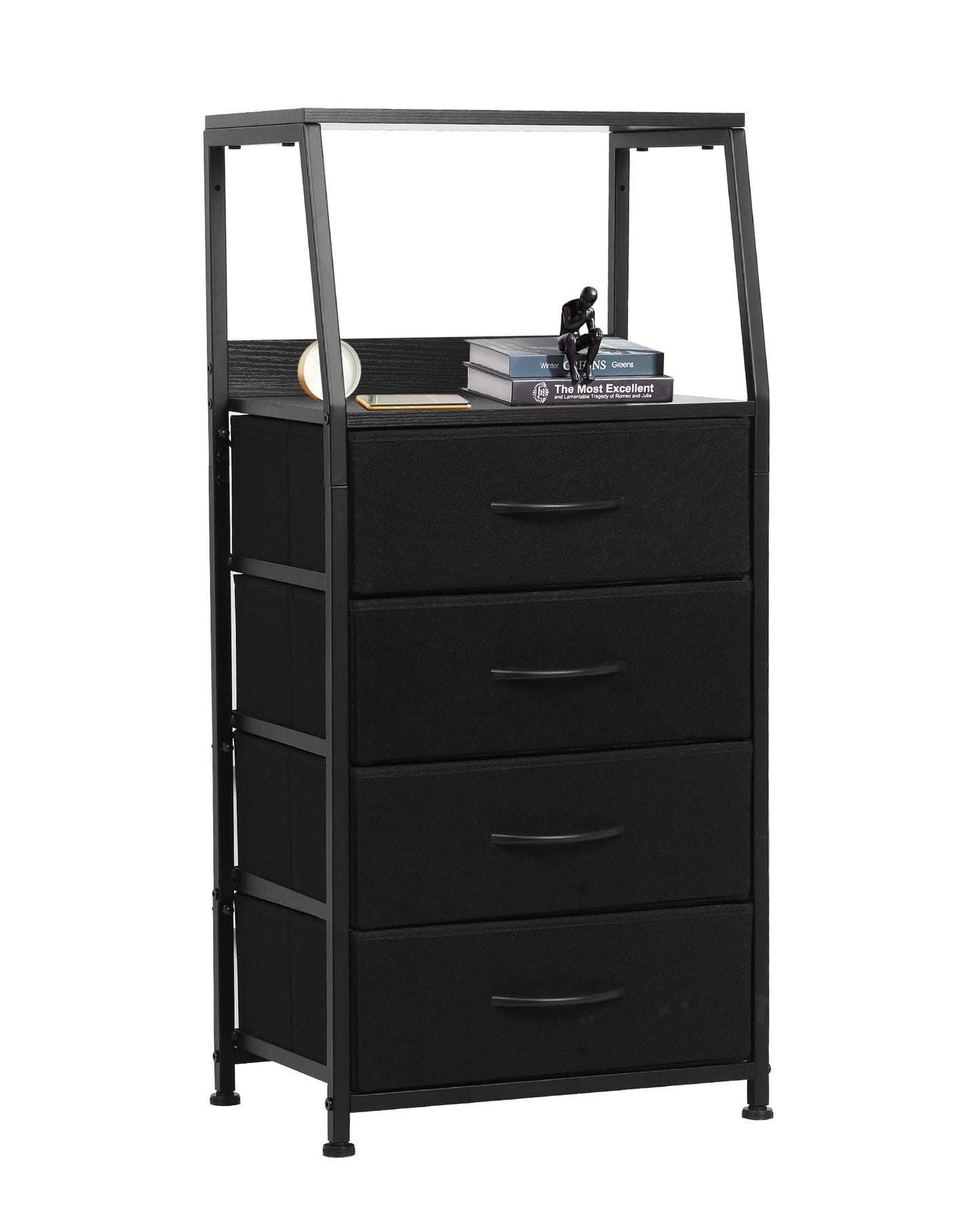 YNCLCS Dresser for Bedroom, Fabric Nightstand Tall Dresser & Chests of Drawers with 4 Drawers, Vertical Organizer Storage Tower Unit for Bedroom, Hallway, Entryway Black
