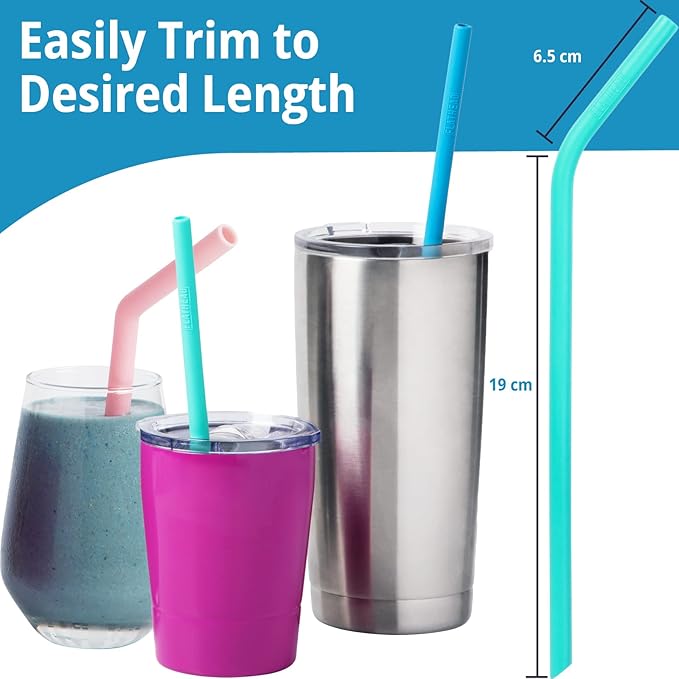 Reusable Silicone Straws - 20 Pack + Cleaning Brush, Dishwasher Safe, Compatible with 30oz & 20oz Tumblers